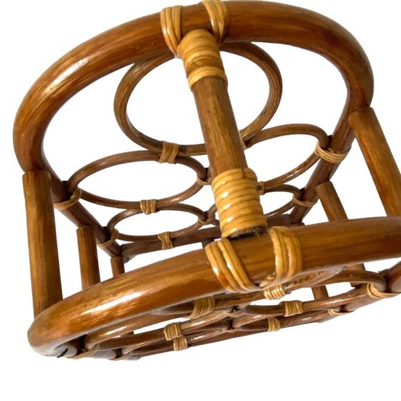 Vintage Mid Century Bamboo Wooden Arch Boho Rattan Wine Bottle Rack - Picture 4 of 6